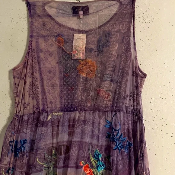 NWT Johnny Was Embroidered Purple Sleeveless Dress Mesh. - Picture 6 of 9